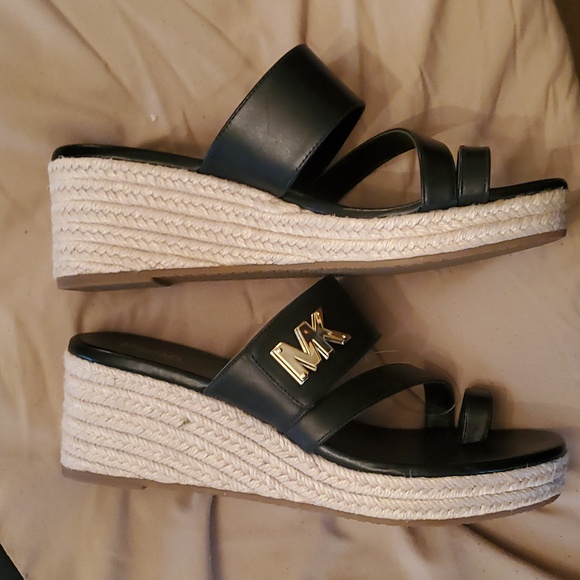 Michael Kors Sidney Espadrille Wedge Sandals Black Size US 7.5 - Picture 3 of 6